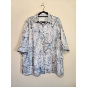 Misslook Blue Geometric Button Down Womens Size XL Short Sleeve‎